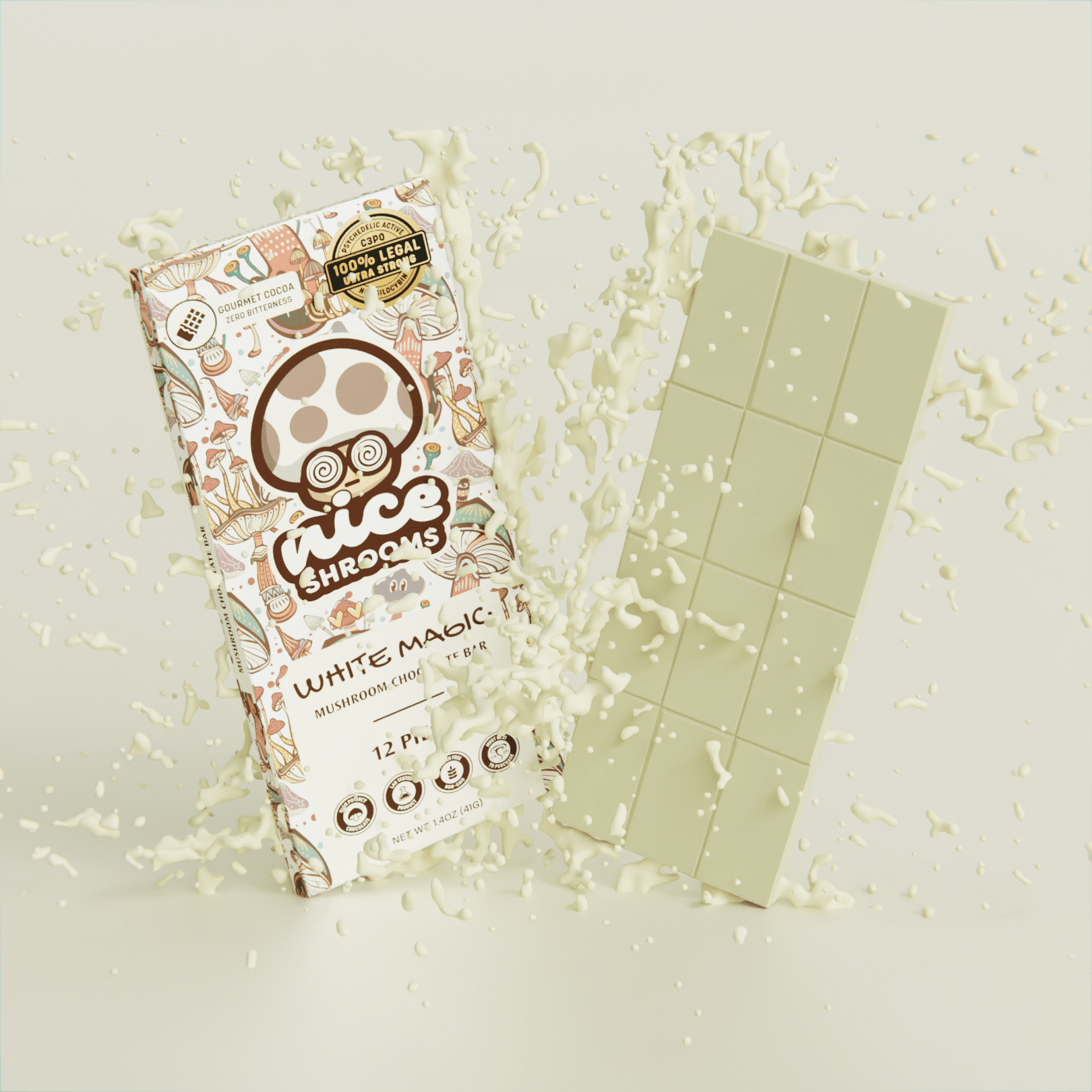 White Magic Mushroom Chocolate Bar - Nice Leaf