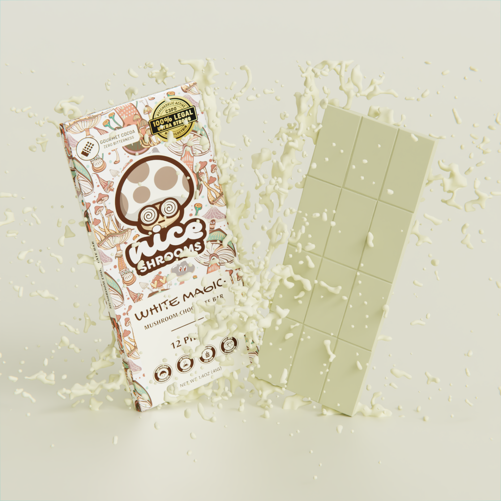 White Magic Mushroom Chocolate Bar
